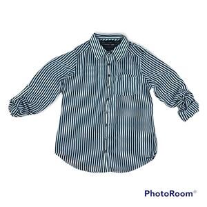 Y2K Guess Vertical Stripe Sheer Button Up Shirt Blouse Sz M